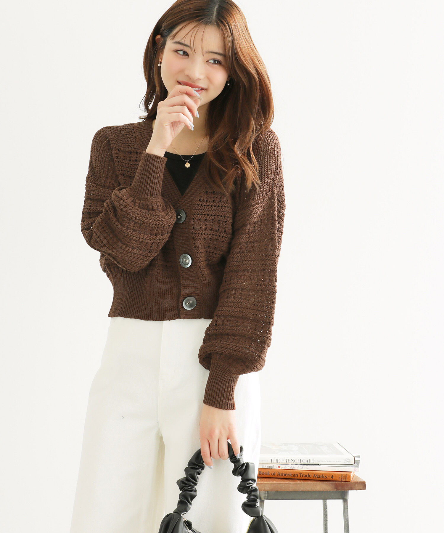 Rope&rsquo;Picnic「セットアップ対応/透かし編みテープヤーンニットカーディガン」|カーディガン|