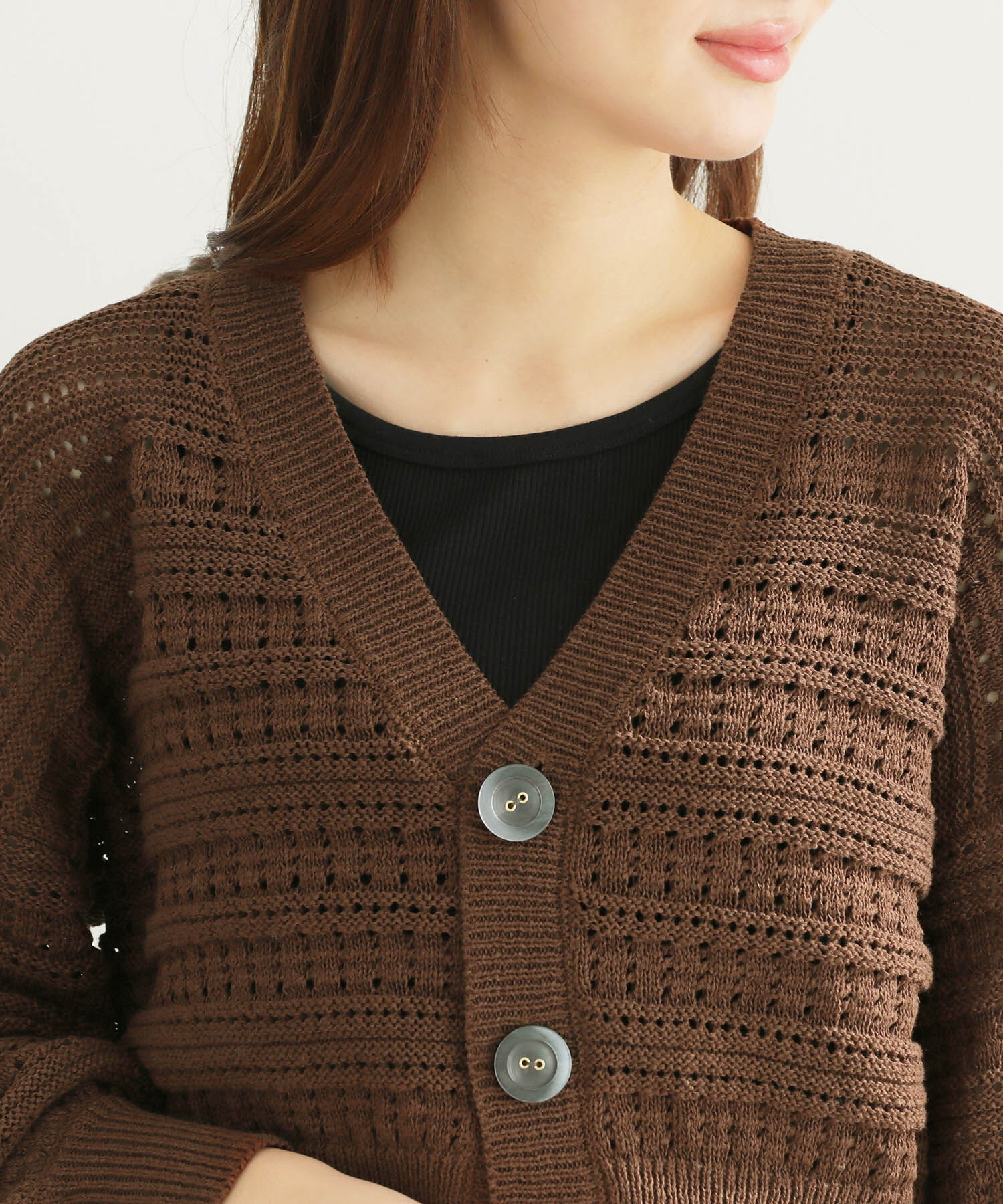 Rope&rsquo;Picnic「セットアップ対応/透かし編みテープヤーンニットカーディガン」|カーディガン|