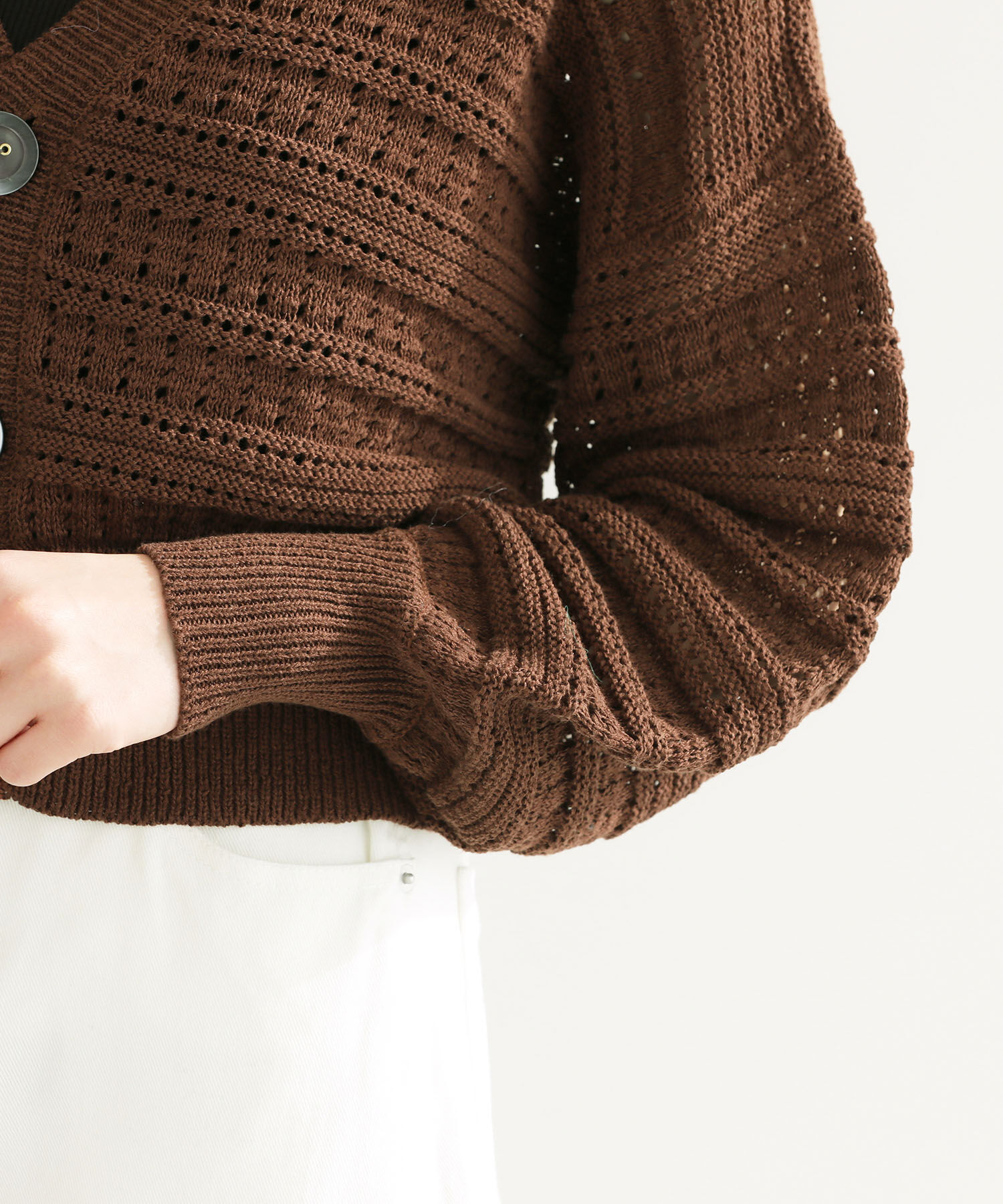 Rope&rsquo;Picnic「セットアップ対応/透かし編みテープヤーンニットカーディガン」|カーディガン|