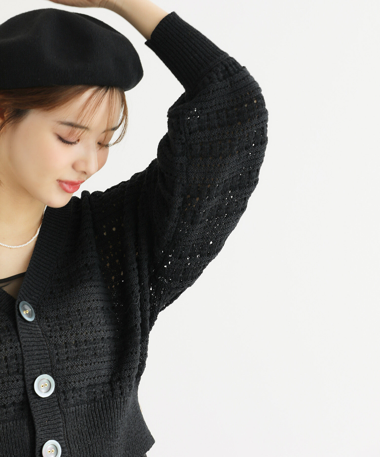 Rope&rsquo;Picnic「セットアップ対応/透かし編みテープヤーンニットカーディガン」|カーディガン|