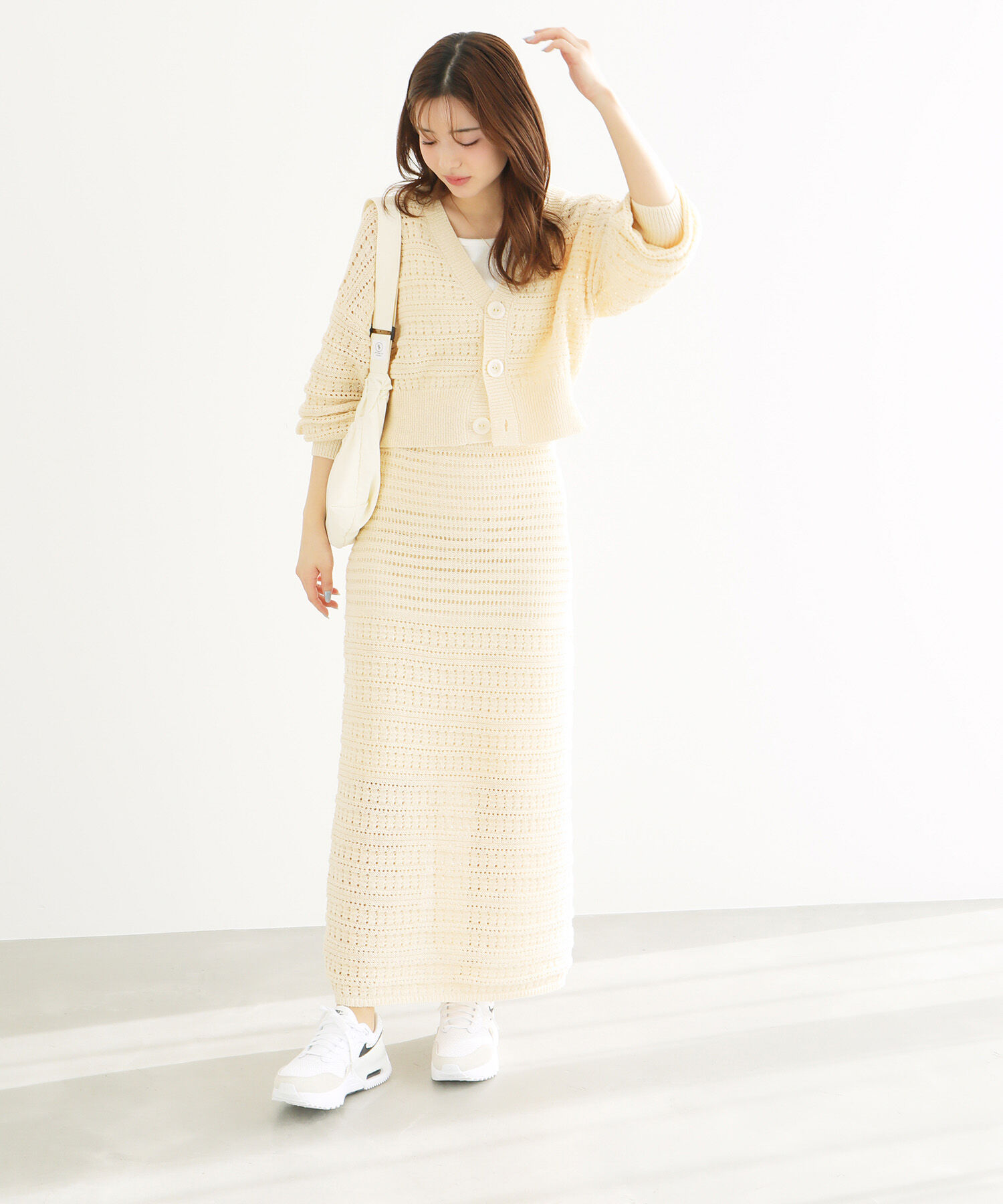 Rope&rsquo;Picnic「セットアップ対応/透かし編みテープヤーンニットカーディガン」|カーディガン|