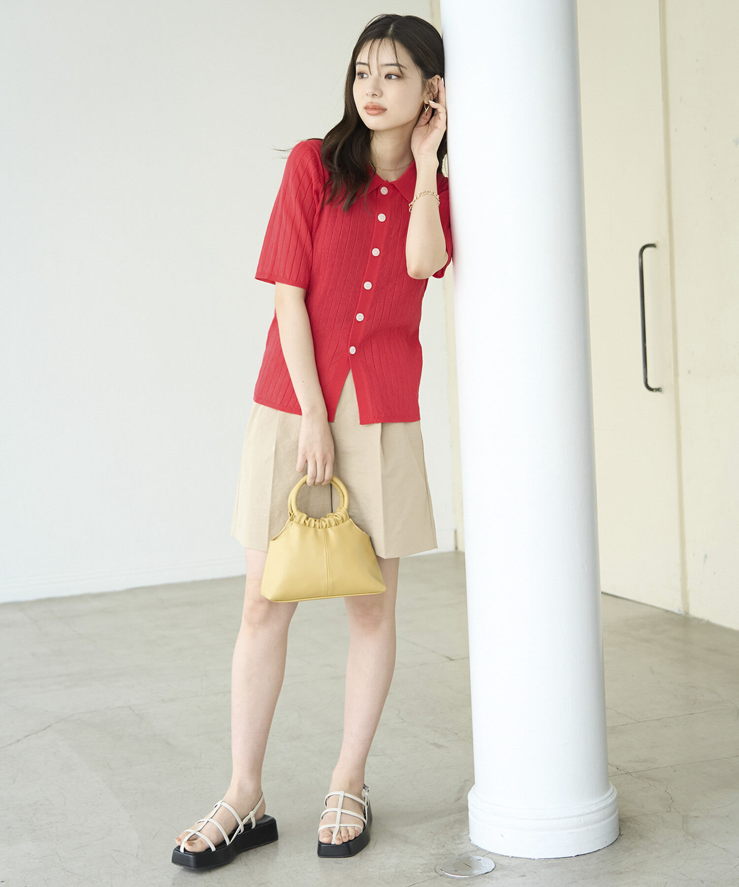 Rope&rsquo;Picnic「ハーフスリーブシアーポロニット」|ニット・セーター|