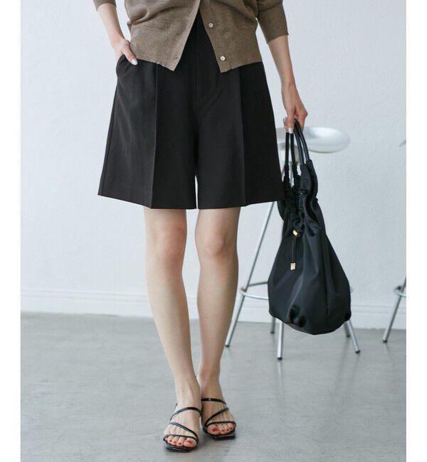 Rope&rsquo;Picnic「ハーフタックパンツ」|チノ|ブラック(01)