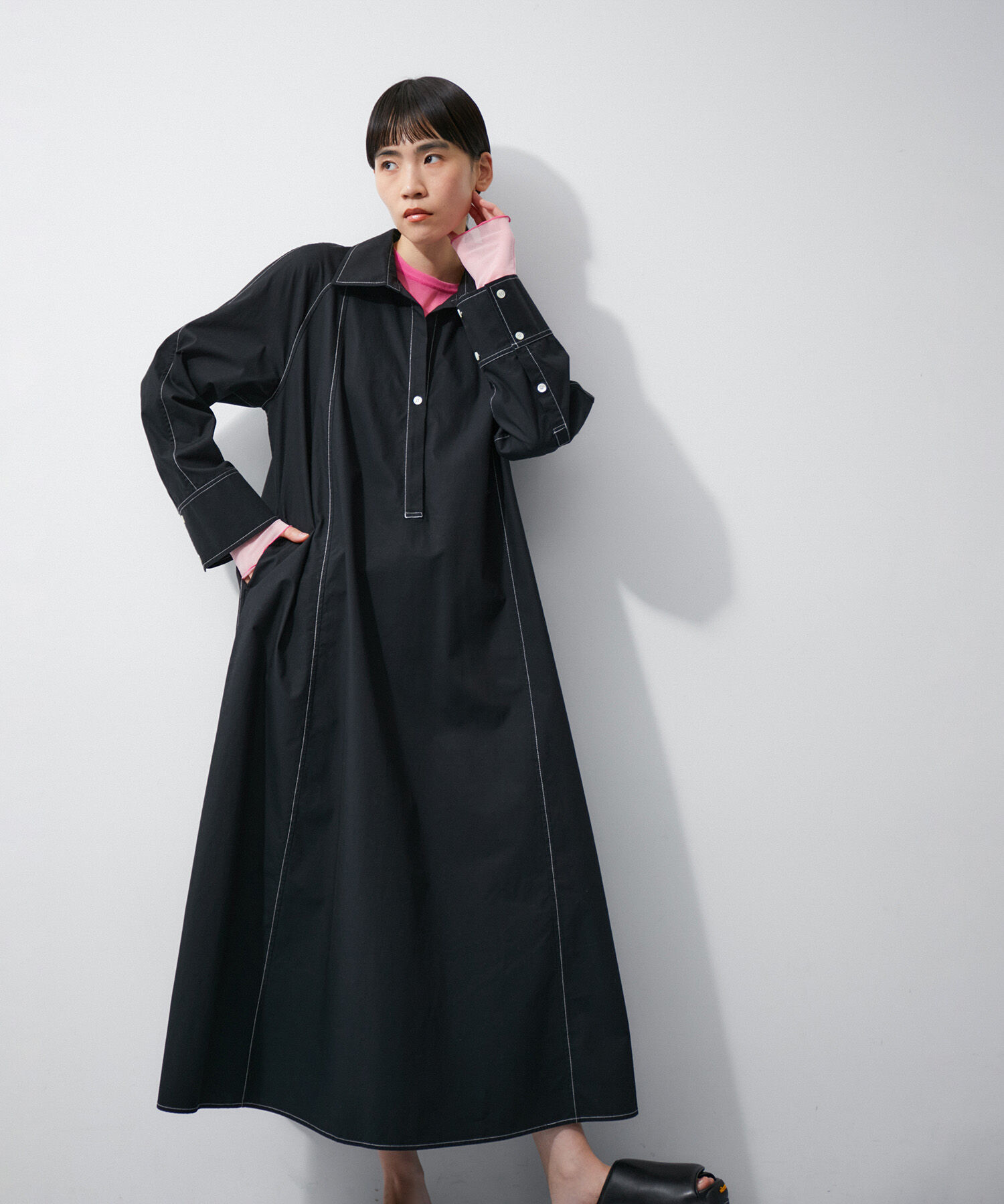ADAM ET ROPE'「テントラインシャツワンピース」|その他|ブラック(01)