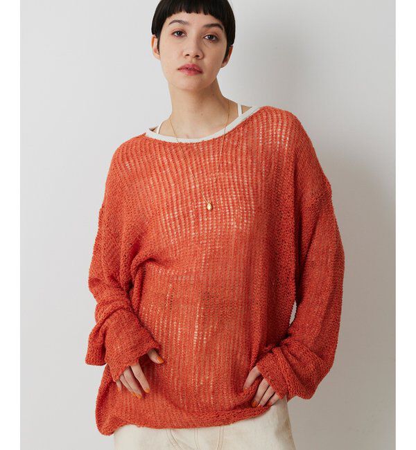  「【THE PAUSE】メッシュプルオーバー」|ニット・セーター|オレンジ