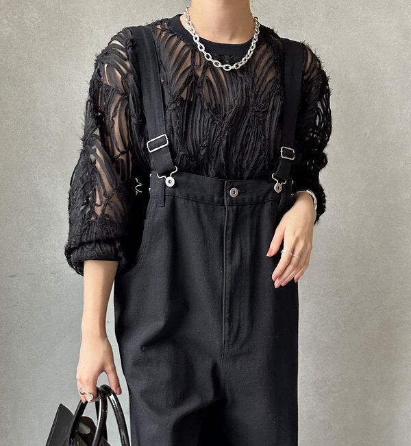  「長袖刺繍レーストップス」|シャツ・ブラウス|ブラック