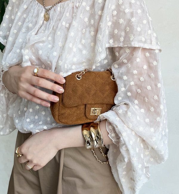  「キルティングスウェードショルダー」|トートバッグ|キャメル