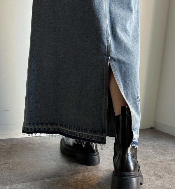  「【WEB限定】デニム刺繍フロントボタンスカート」|スカート|