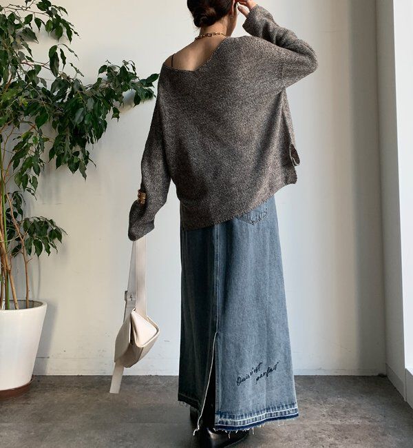  「【WEB限定】デニム刺繍フロントボタンスカート」|スカート|