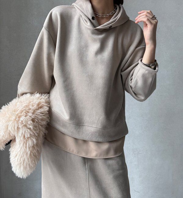  「【WEB限定】レイヤードフーディー＋イージータイトスカート」|スーツ|グレージュ