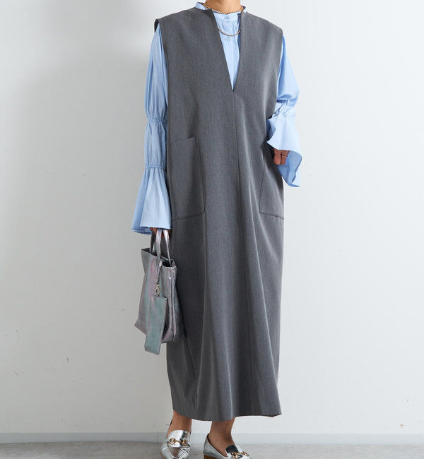  「《累計販売１万枚突破！・３サイズ展開》スリットネックジャンスカ」|ワンピース|チャコールグレー