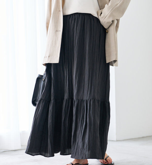  「《ウエストゴムでストレスフリー》ヴィンテージシワ加工スカート」|スカート|