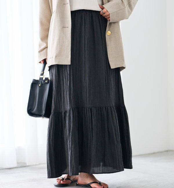  「《ウエストゴムでストレスフリー》ヴィンテージシワ加工スカート」|スカート|