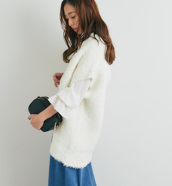  「《こなれカジュアルに◎》カールボアライクニットZIPベスト」|ニット・セーター|