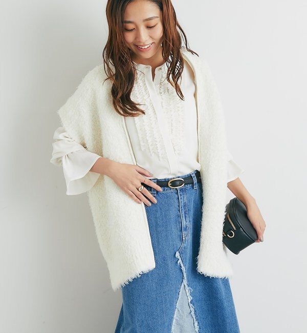  「《こなれカジュアルに◎》カールボアライクニットZIPベスト」|ニット・セーター|