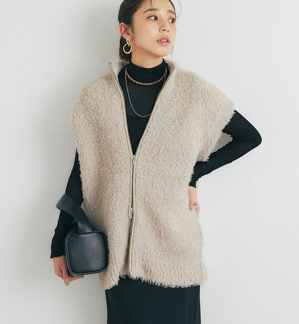  「《こなれカジュアルに◎》カールボアライクニットZIPベスト」|ニット・セーター|
