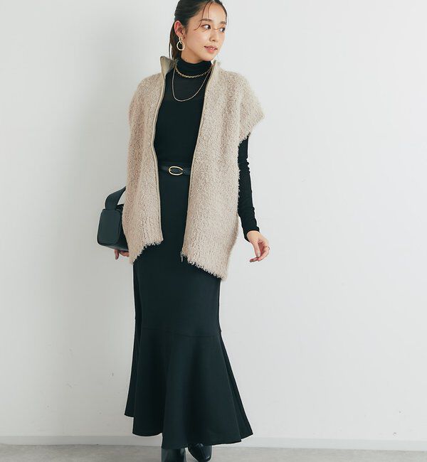  「《こなれカジュアルに◎》カールボアライクニットZIPベスト」|ニット・セーター|