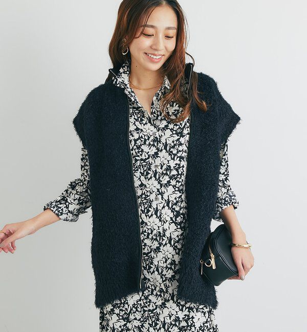  「《こなれカジュアルに◎》カールボアライクニットZIPベスト」|ニット・セーター|