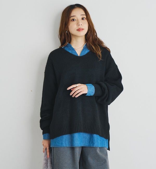  「《人気アイテム・柔らかく軽い着心地》ヤクライクVネックニット」|ニット・セーター|