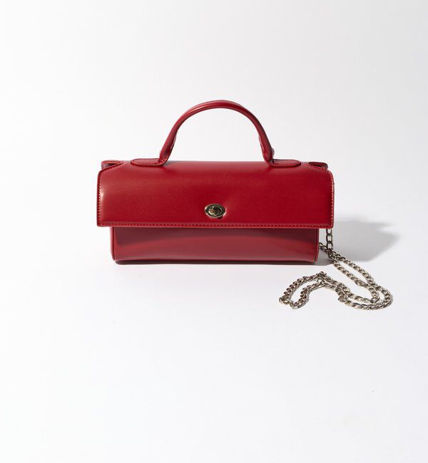  「【cache cache(カシュカシュ)】横長スムースショルダー」|クラッチバッグ|レッド