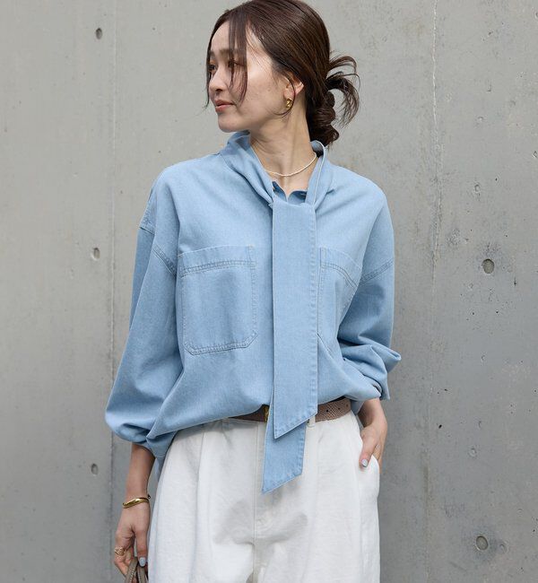  「予約【新色追加/抜け感】デニムボウタイシャツ」|シャツ・ブラウス|