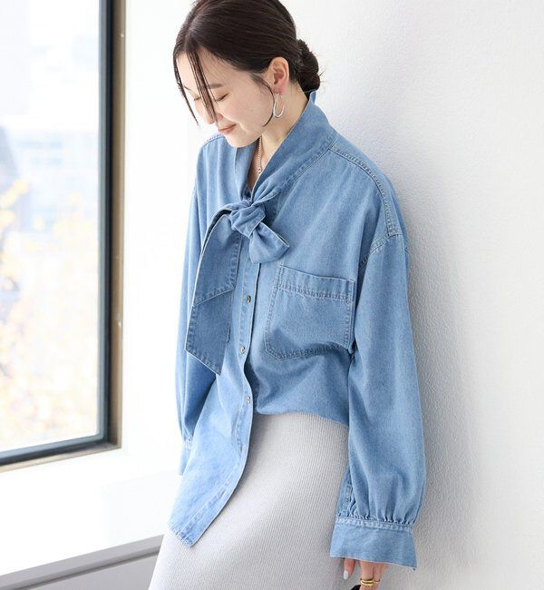  「予約【新色追加/抜け感】デニムボウタイシャツ」|シャツ・ブラウス|