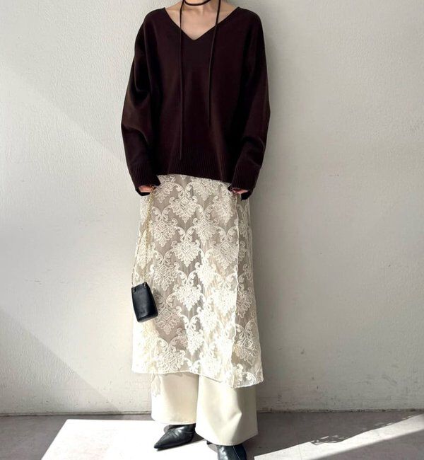  「【CHIKAコラボ】【着やせ&times;時短おしゃれ】タイ付き総針Vネックニット」|ニット・セーター|