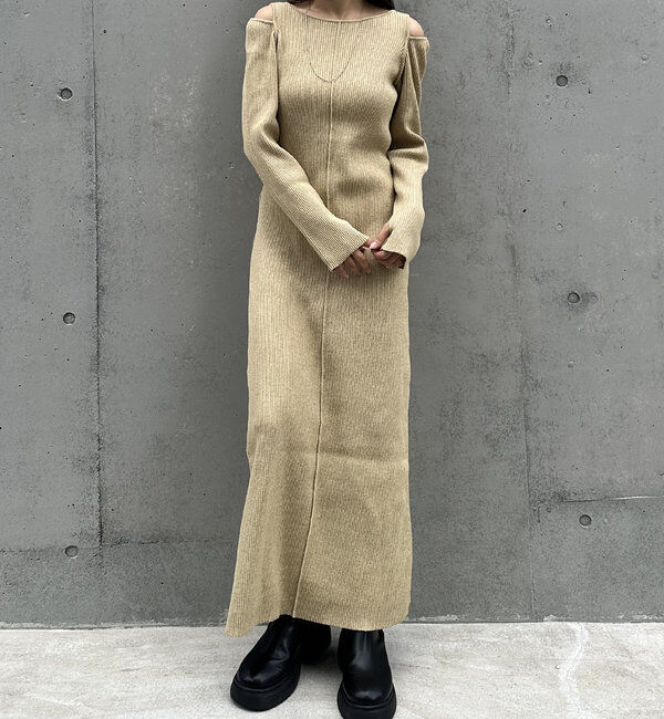  「[mline]カットアウトニットワンピース」|ワンピース|イエロー