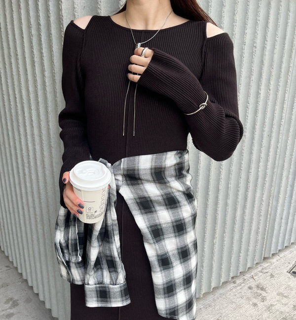  「[mline]カットアウトニットワンピース」|ワンピース|ブラウン