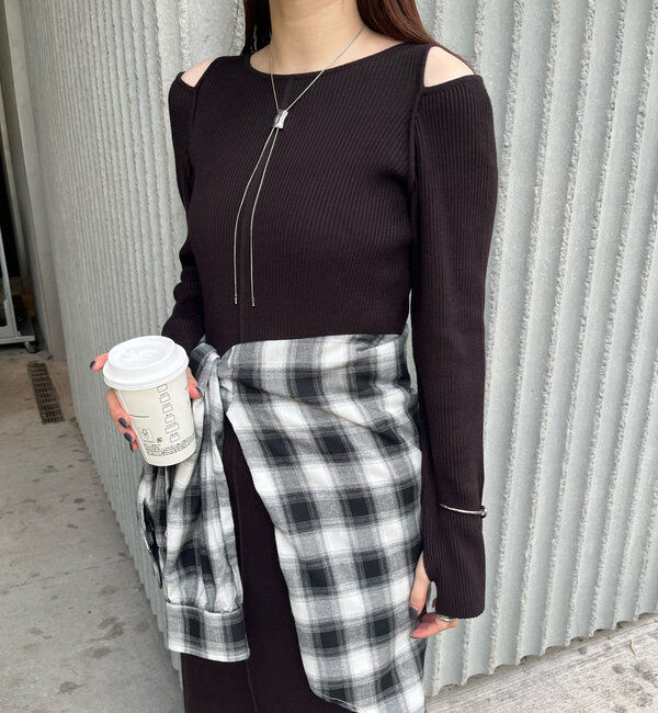  「[mline]カットアウトニットワンピース」|ワンピース|