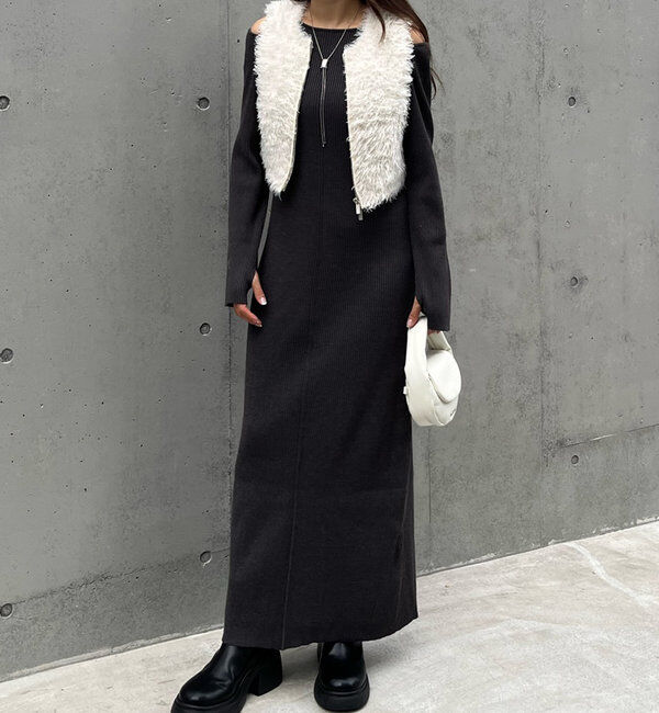  「[mline]カットアウトニットワンピース」|ワンピース|