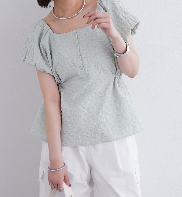  「エンボスパフブラウス」|シャツ・ブラウス|グリーン
