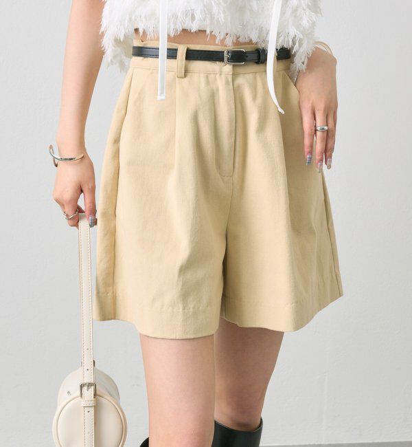  「ベルト付きタックキュロット」|スカート|ベージュ