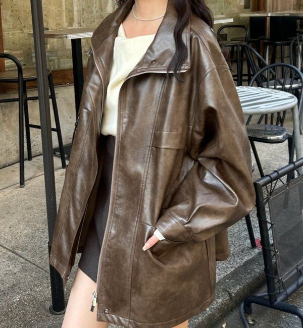  「ドロストフェイクレザーブルゾン」|ブルゾン・スタジャン|ブラウン