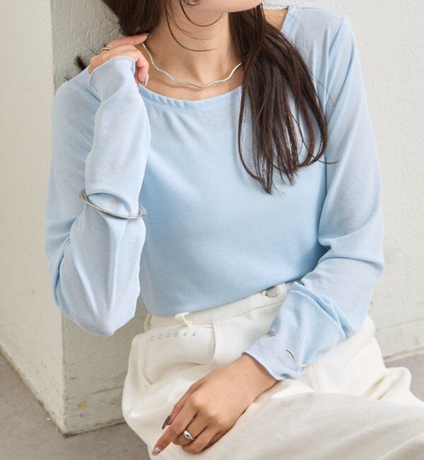  「裾ギャザーシアーロンＴ」|Tシャツ・カットソー|ブルー