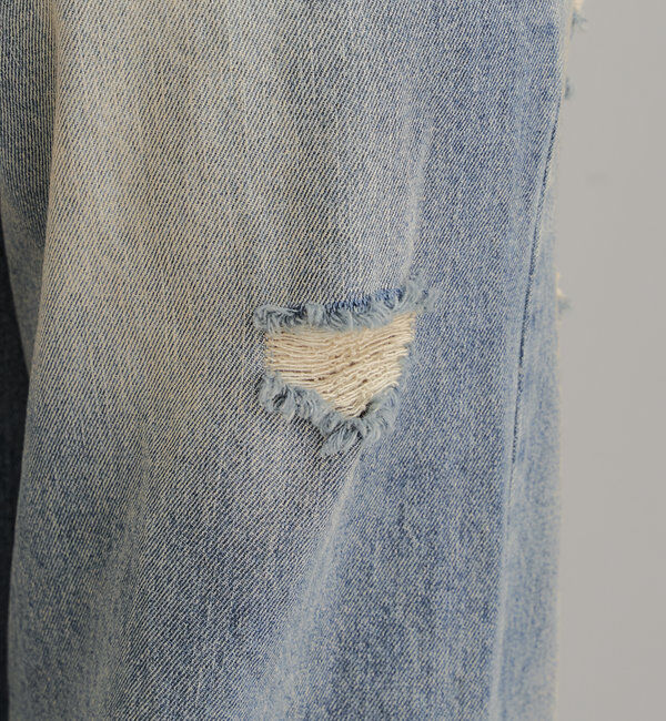  「【2サイズ/6色展開/サイズ比較動画あり】ダメージワイドデニムパンツ」|デニム|