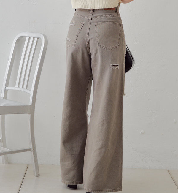  「【2サイズ/6色展開/サイズ比較動画あり】ダメージワイドデニムパンツ」|デニム|