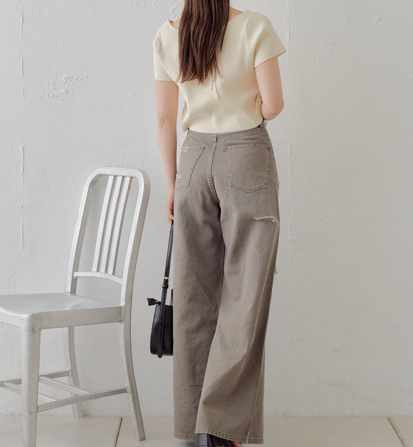  「【2サイズ/6色展開/サイズ比較動画あり】ダメージワイドデニムパンツ」|デニム|