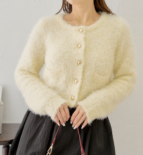  「【セットアップ対応】ラメシャギー金釦コンパクト長袖カーディガン」|カーディガン|