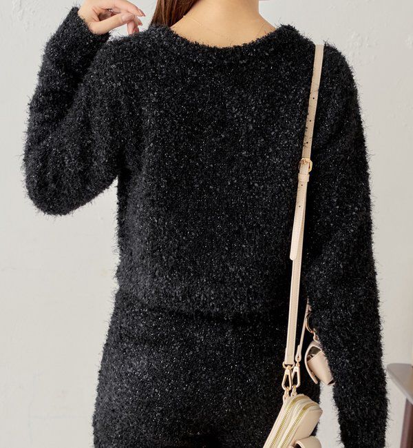  「【セットアップ対応】ラメシャギー金釦コンパクト長袖カーディガン」|カーディガン|