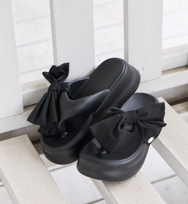  「BIGリボン厚底トングサンダル」|サンダル|ブラック
