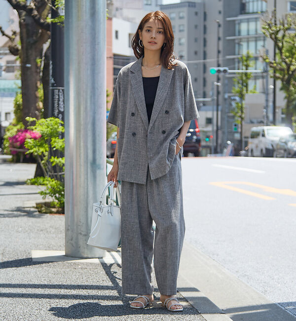 abahouse mavie「【WEB限定！2点セット】リネンライク半袖ジャケット&ストレートパンツセットアッ」|テーラードジャケット|