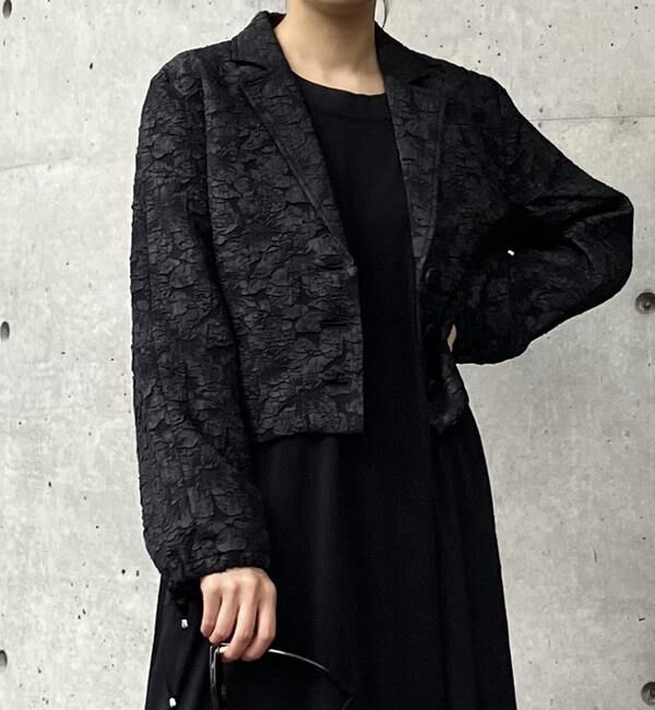 A_「【BAUM UND PFERDGARTEN/バウムウンドヘルガーテン】フラワージャカードショートジャケット」|テーラードジャケット|ブラック