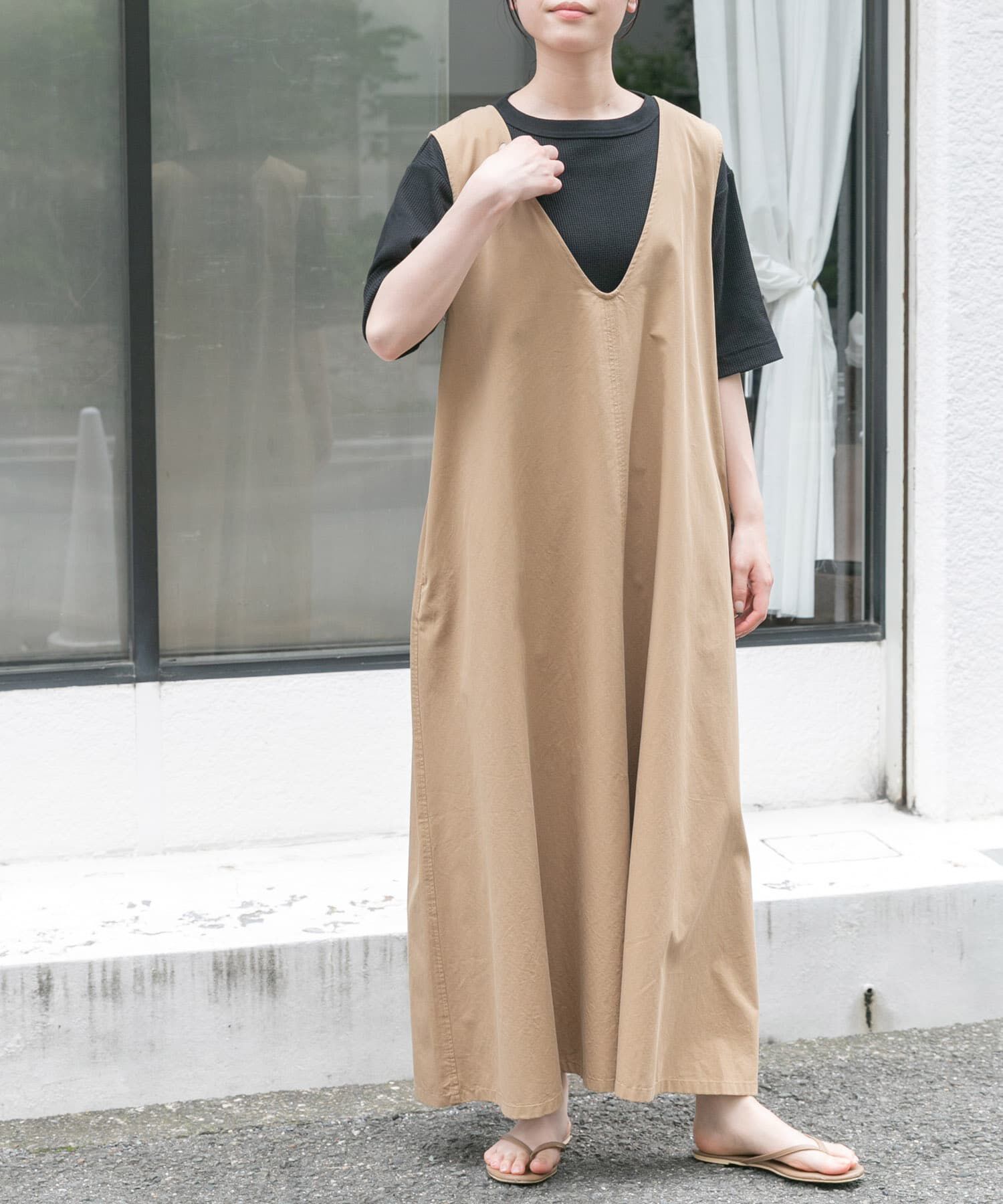 URBAN RESEARCH DOORS「FORK&SPOON　テントラインUネックワンピース」|ワンピース|ベージュ