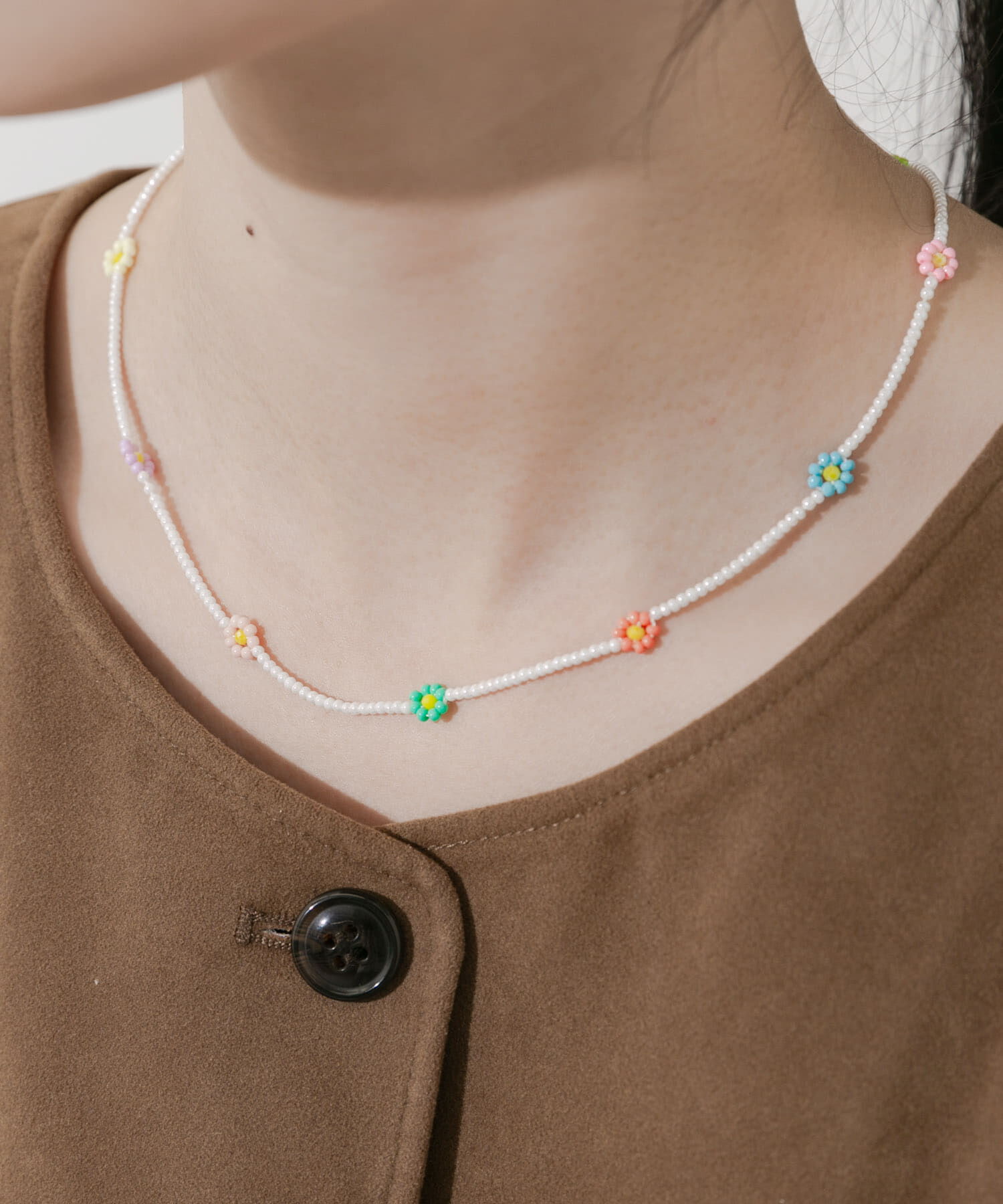 SMELLY「ステンレスフラワーモチーフビーズネックレス」|ネックレス|