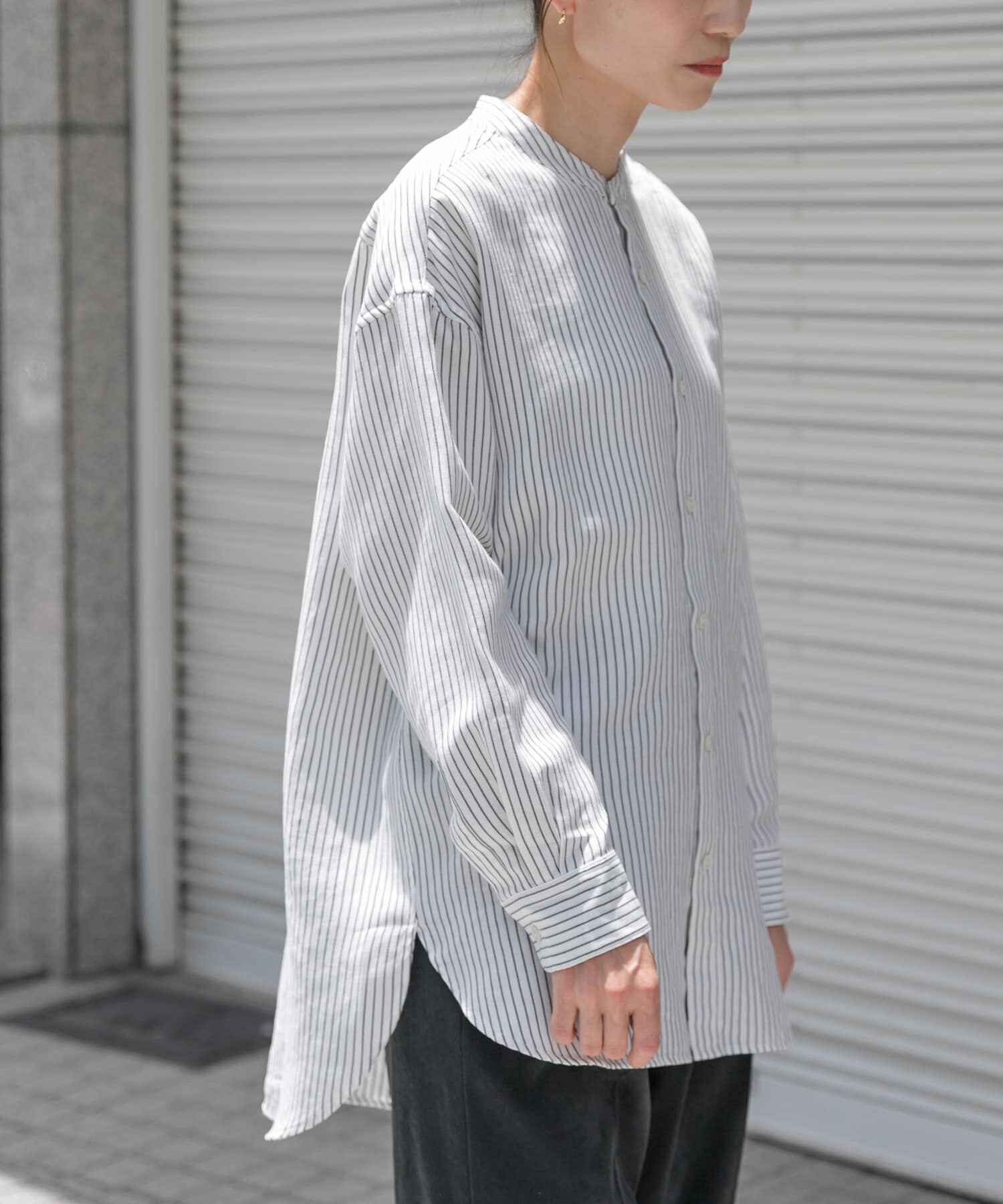 URBAN RESEARCH DOORS「FORK&SPOON　バンドカラーダブルクロスシャツ」|シャツ・ブラウス|ストライプ