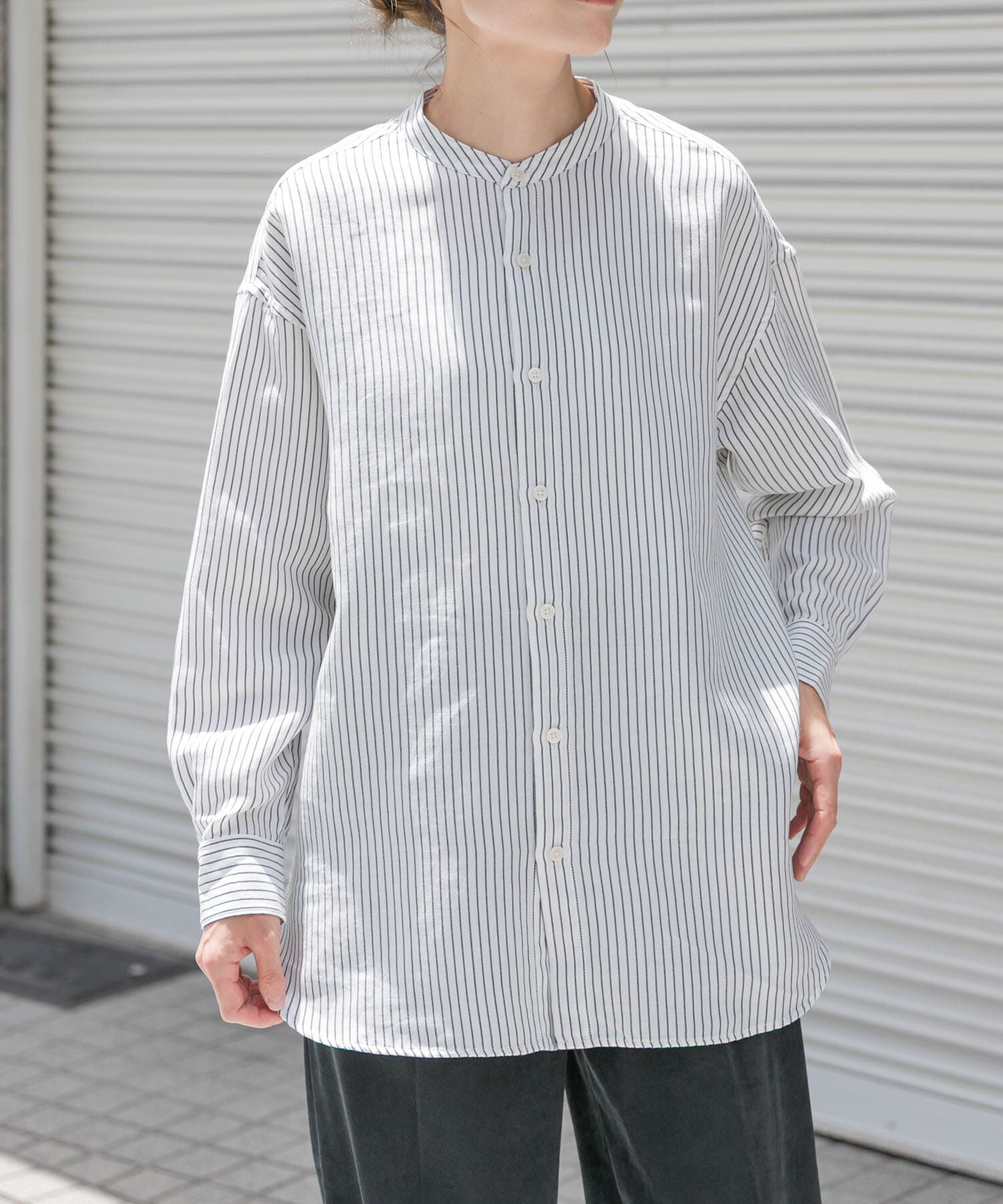 URBAN RESEARCH DOORS「FORK&SPOON　バンドカラーダブルクロスシャツ」|シャツ・ブラウス|