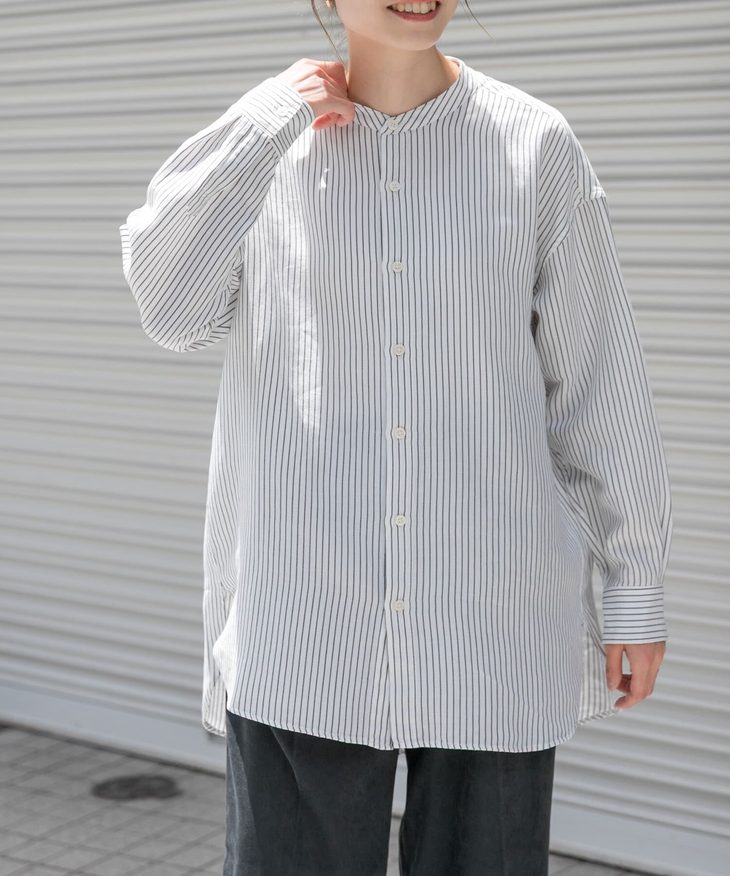 URBAN RESEARCH DOORS「FORK&SPOON　バンドカラーダブルクロスシャツ」|シャツ・ブラウス|