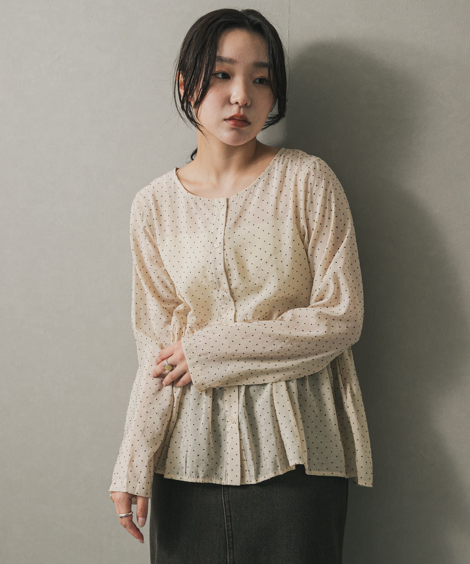 SENSE OF PLACE by URBAN RESEARCH「フロッキードットウエストギャザーブラウス」|シャツ・ブラウス|
