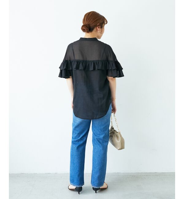  「バンドカラーシアーフリルブラウス」|シャツ・ブラウス|